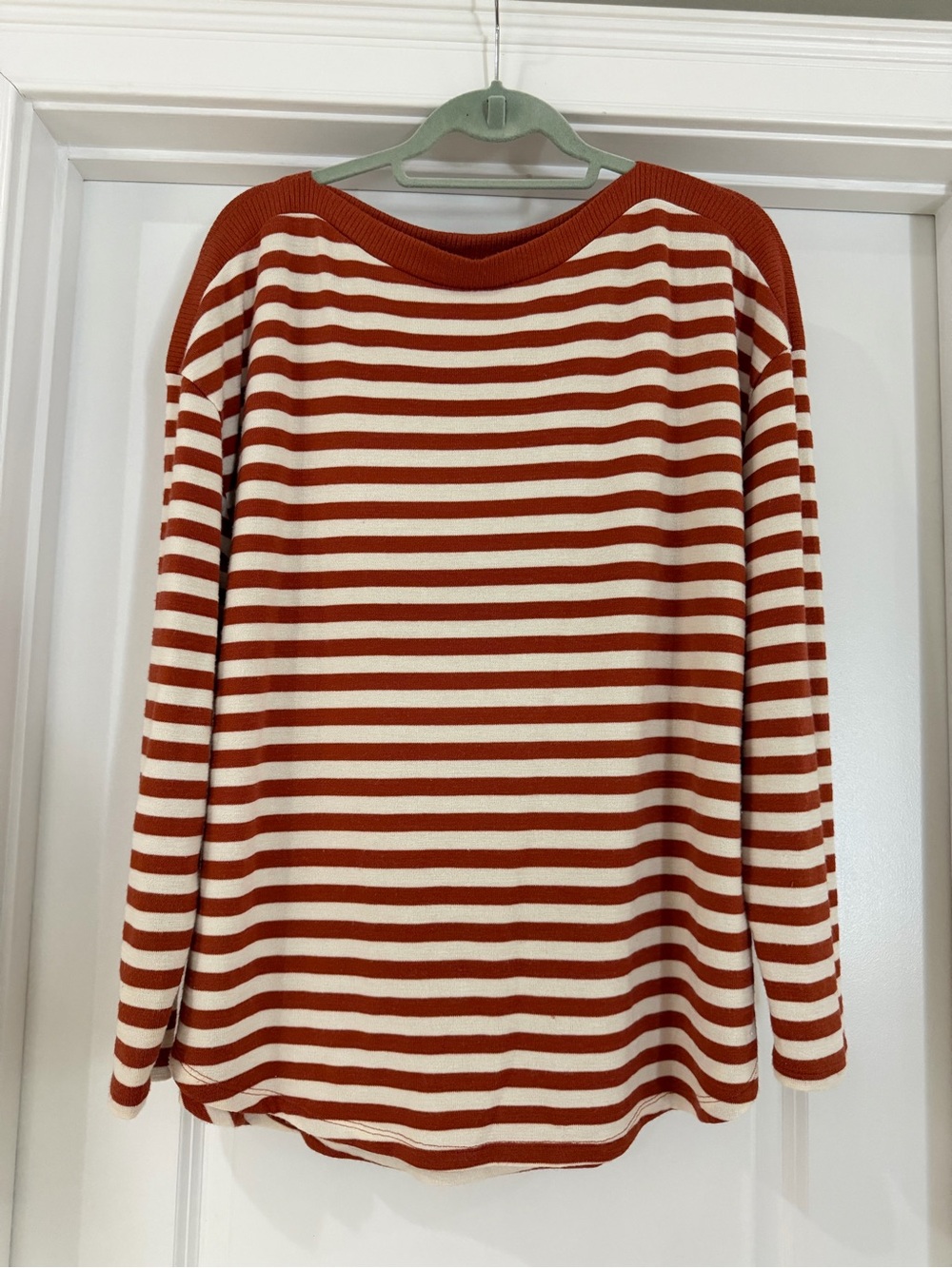 Striped Crewneck Long-Sleeve Top - Rust & Cream size XL